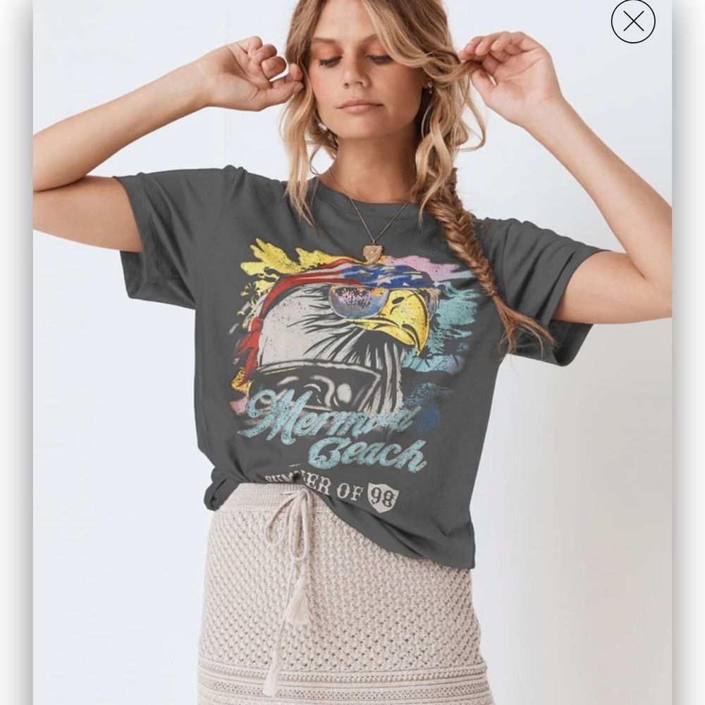 Spell & The Gypsy Collective Eagle Island Organic Biker Tee in Charcoal, Size M